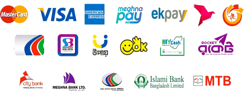 Payment methods including Mastercard, Visa, bank cards, mobile banking and internet banking